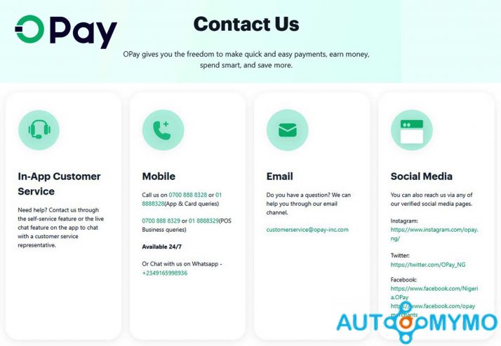 How to Contact Opay Customer Service
