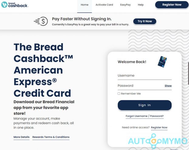 Bread Cashback Credit Card Login at www.breadfinancial.com